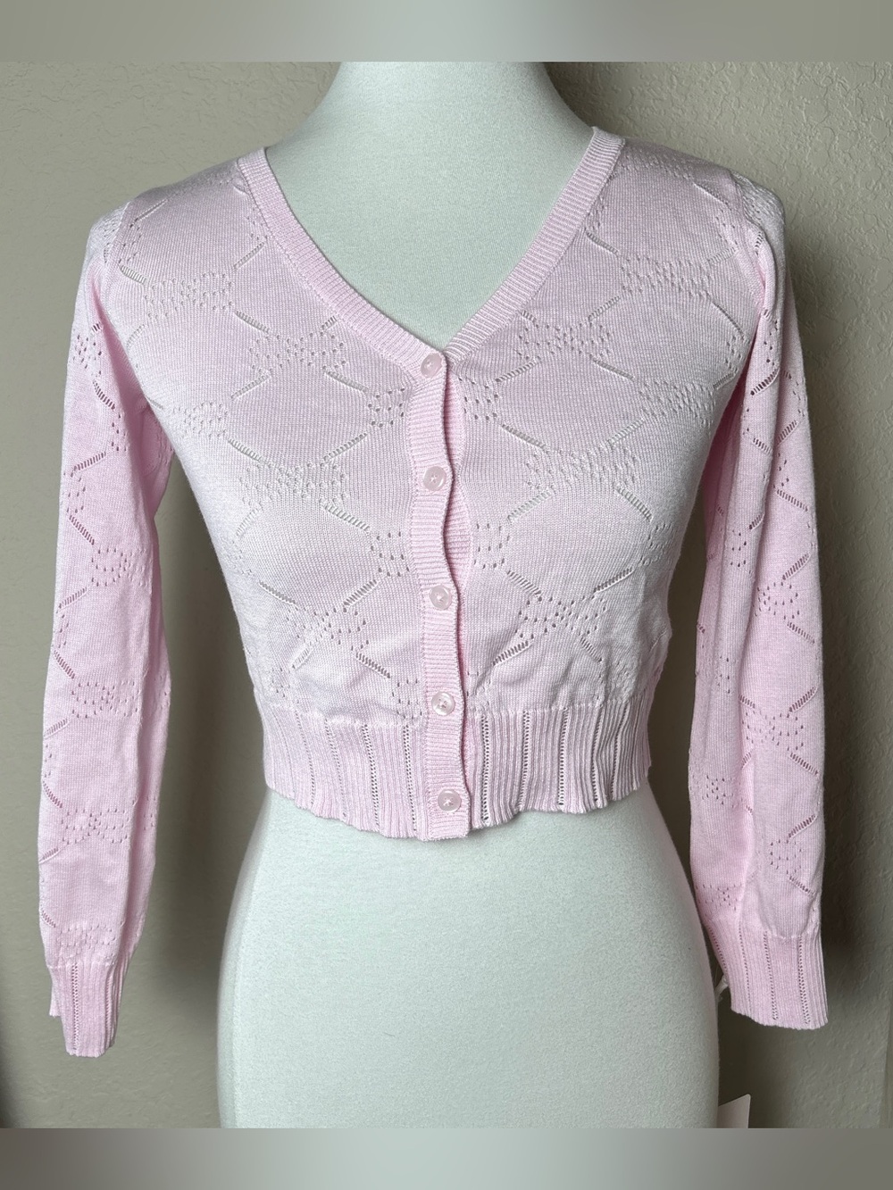 LoveShackFancy NWT Pink Knit Bolero Long Sleeve Cardigan Bows Coquette Girls XXL